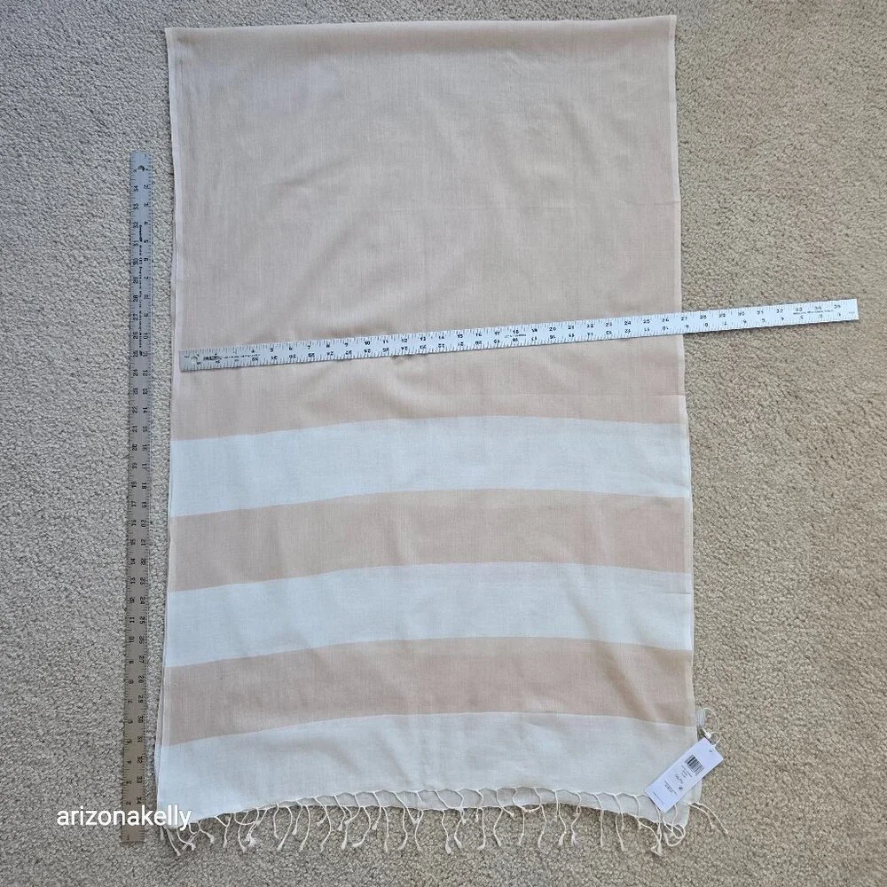NWT Eileen Fisher Organic Cotton Striped Scarf Tan and White
