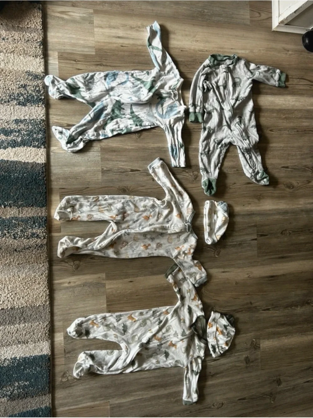 4 Soft Cotton Kids One-Piece Footed Pajamas in Green & Gray