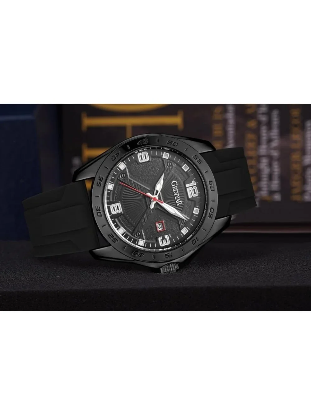 Men's All Black Analog Quartz Sport Stylish Waterproof Silicone Band Wrist Watch