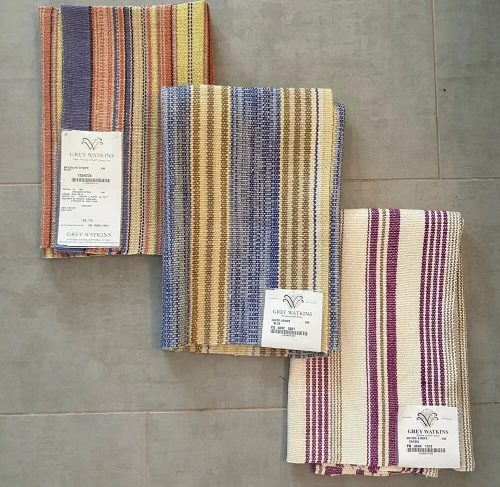 3 Grey Watkins Stark Jacquard Stripe Fabric Samples 25x25