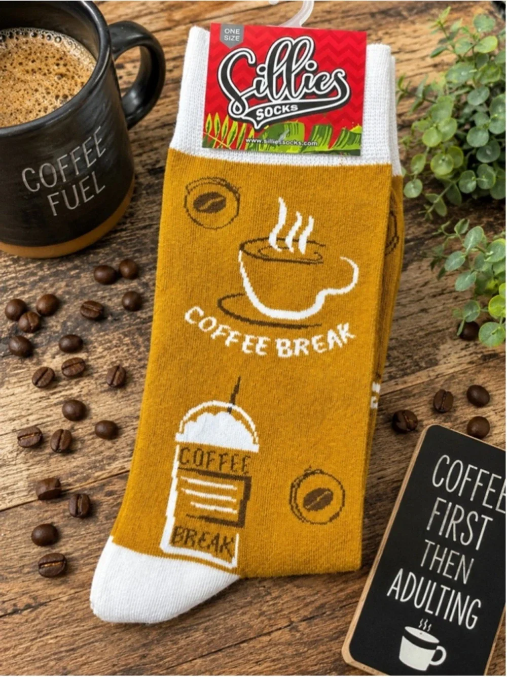 Sillies Socks Coffee Break Novelty Crew Socks Coffee Lover Gift NWT