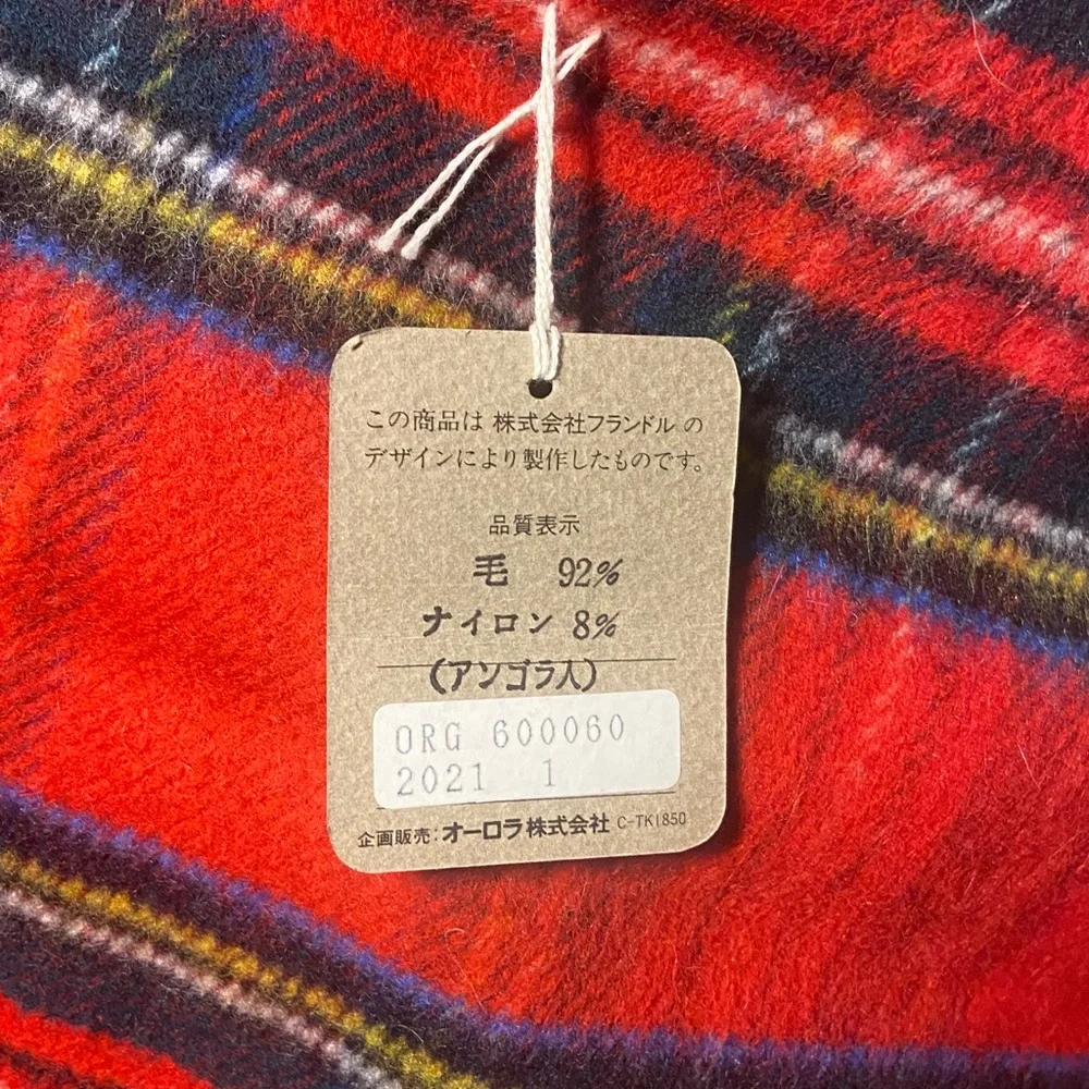 Flandre & CO Red Plaid Fringe Scarf. New.