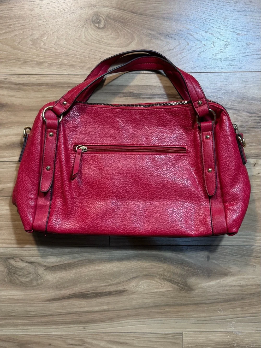 Juicy Couture Pink-Red Pebbled Leather Satchel with Gold Hardware
