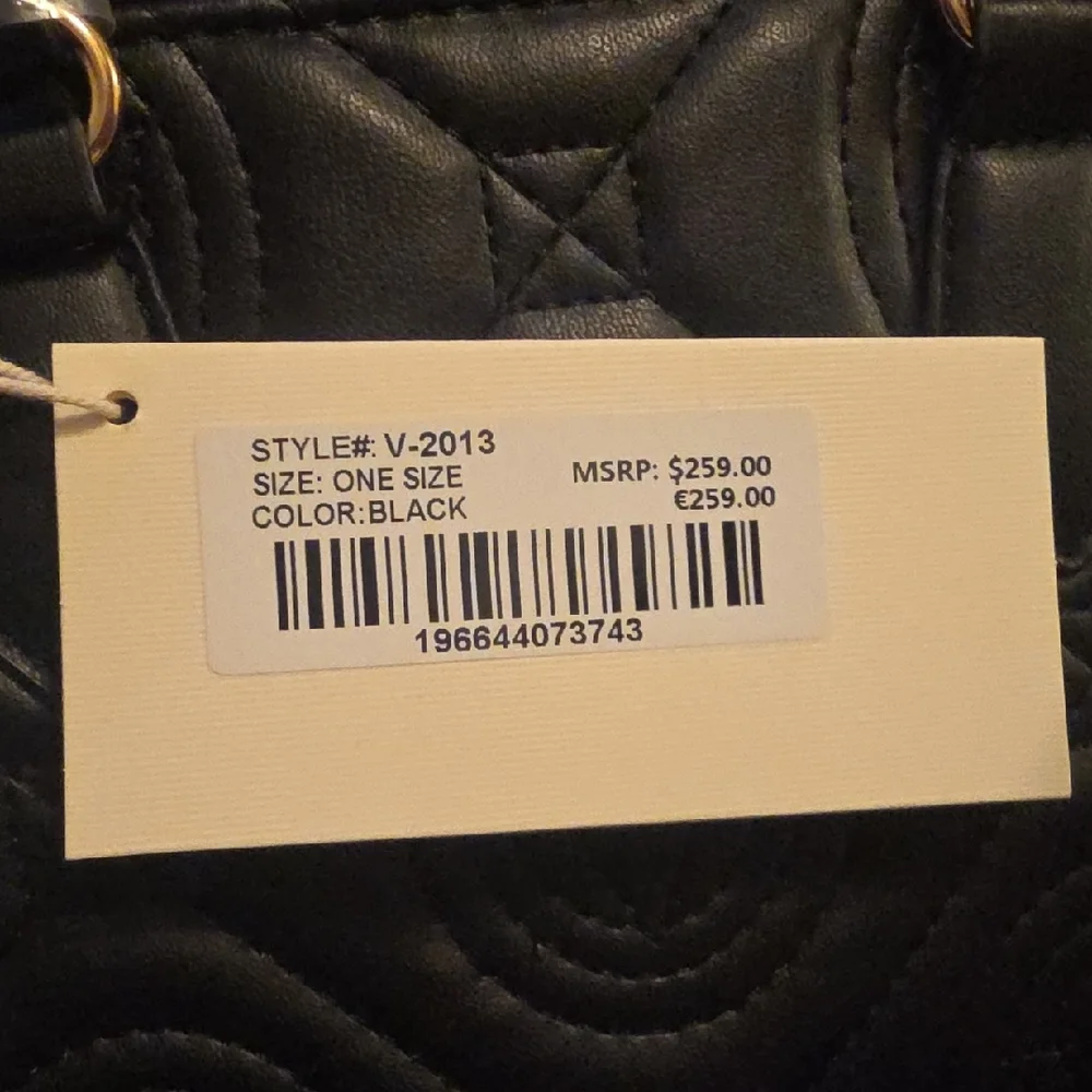 Valentino Orlandi Black Quilted Satchel with Gold Logo Charm and Strap