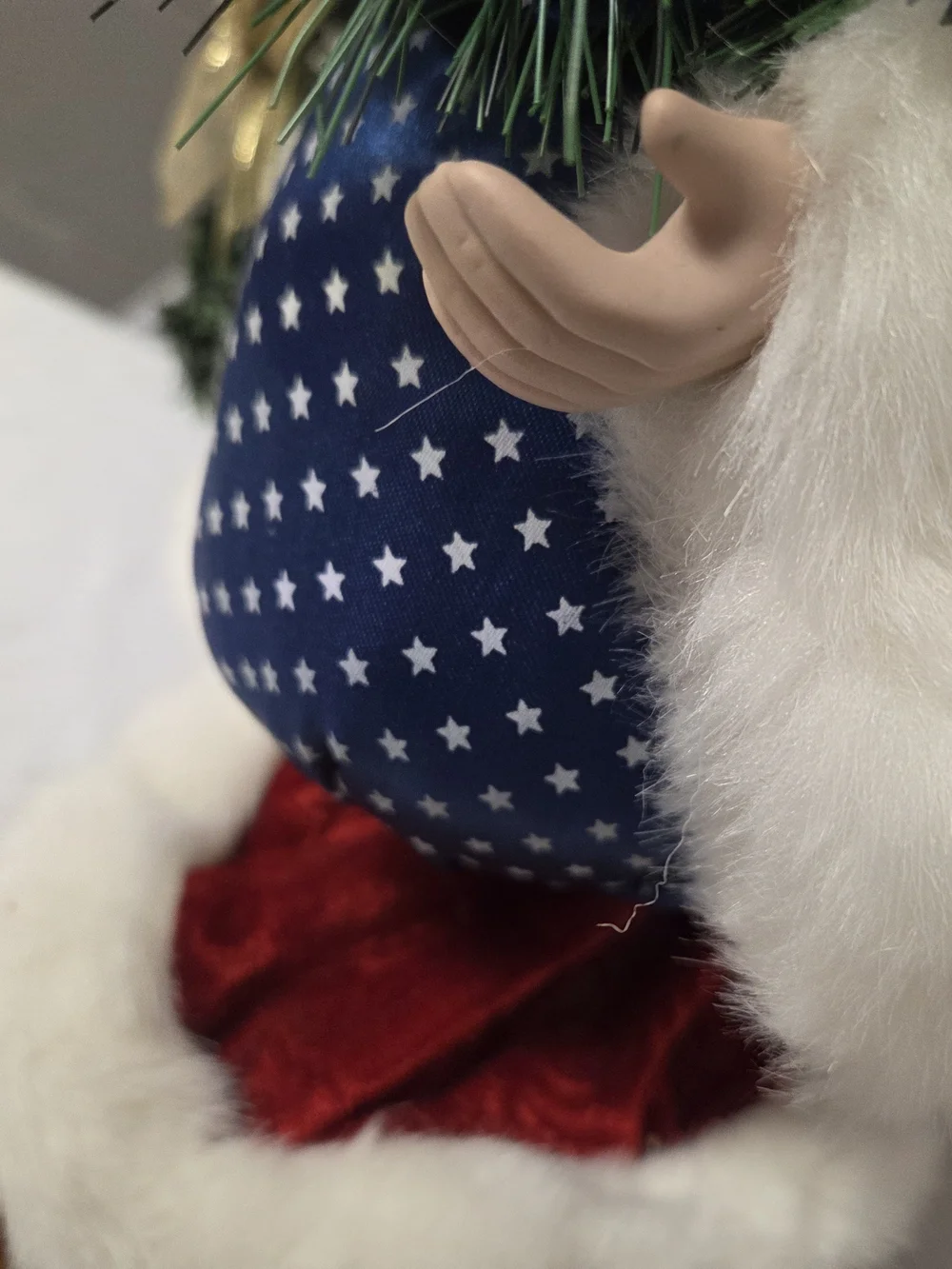 Holiday Santa Figurine‎ with Red Velvet Hat and Patriotic Accents