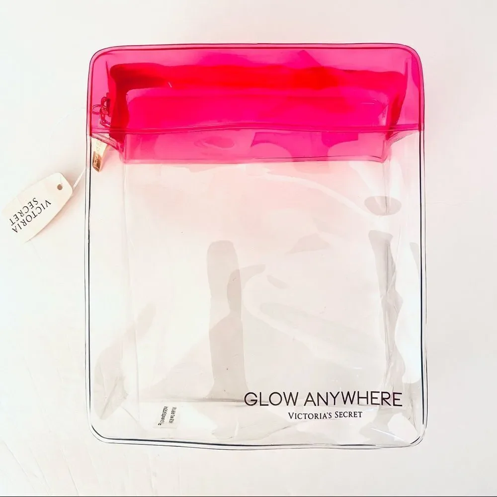 NWT Victoria’s Secret Clear / Pink /Gold Signature Hardware Makeup Zipper Bag