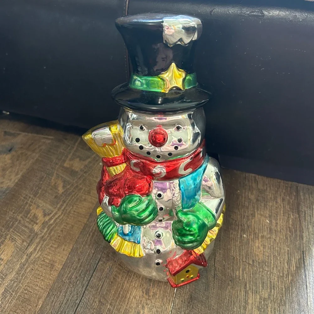 Bloom-Rite Vintage‎ Metallic Ceramic Snowman Figurine Christmas Decor 11.5 Inch