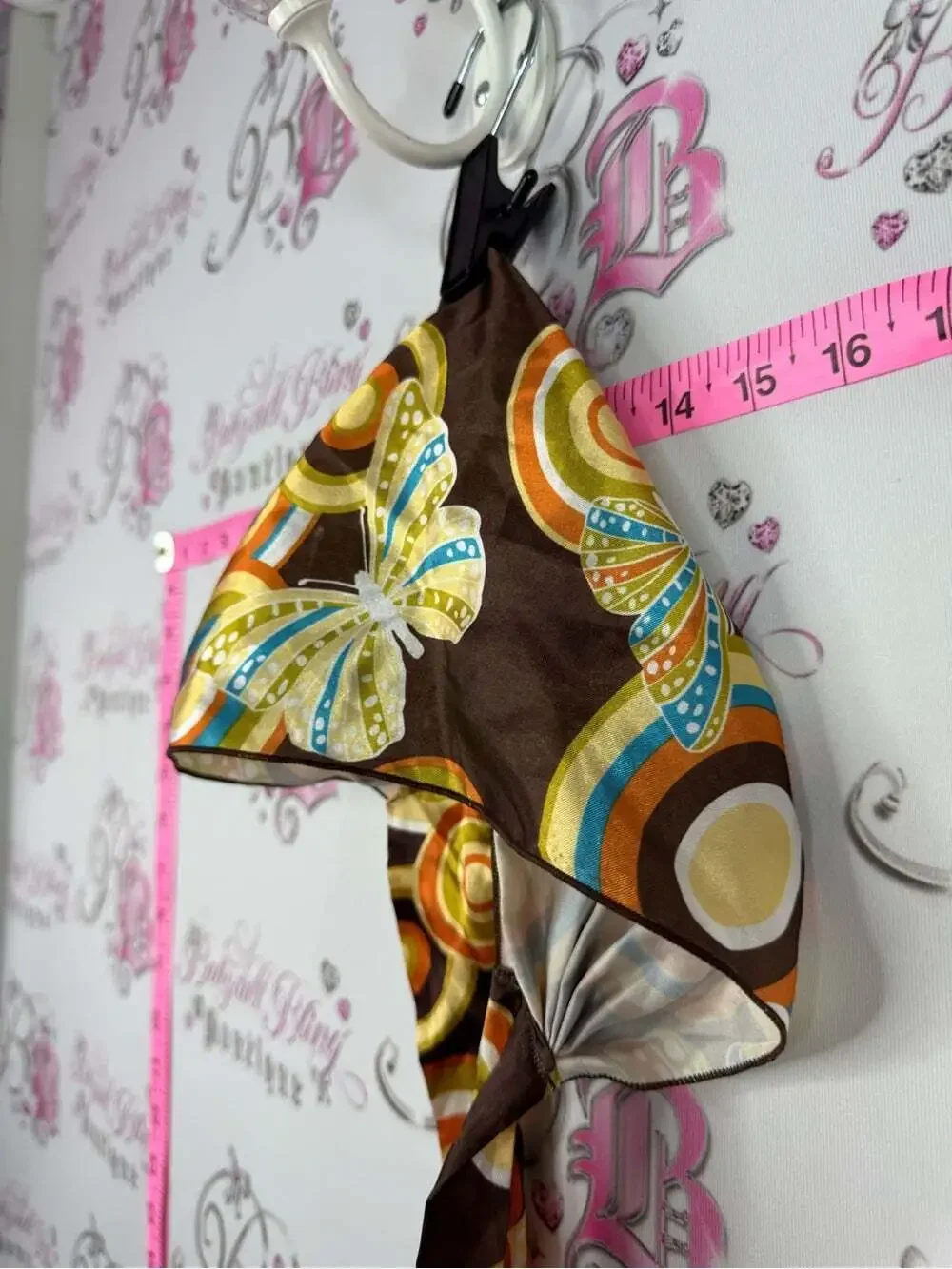 Headband y2k Shiny Printed Headscarf in Brown with Multicolor Butterfly Motif