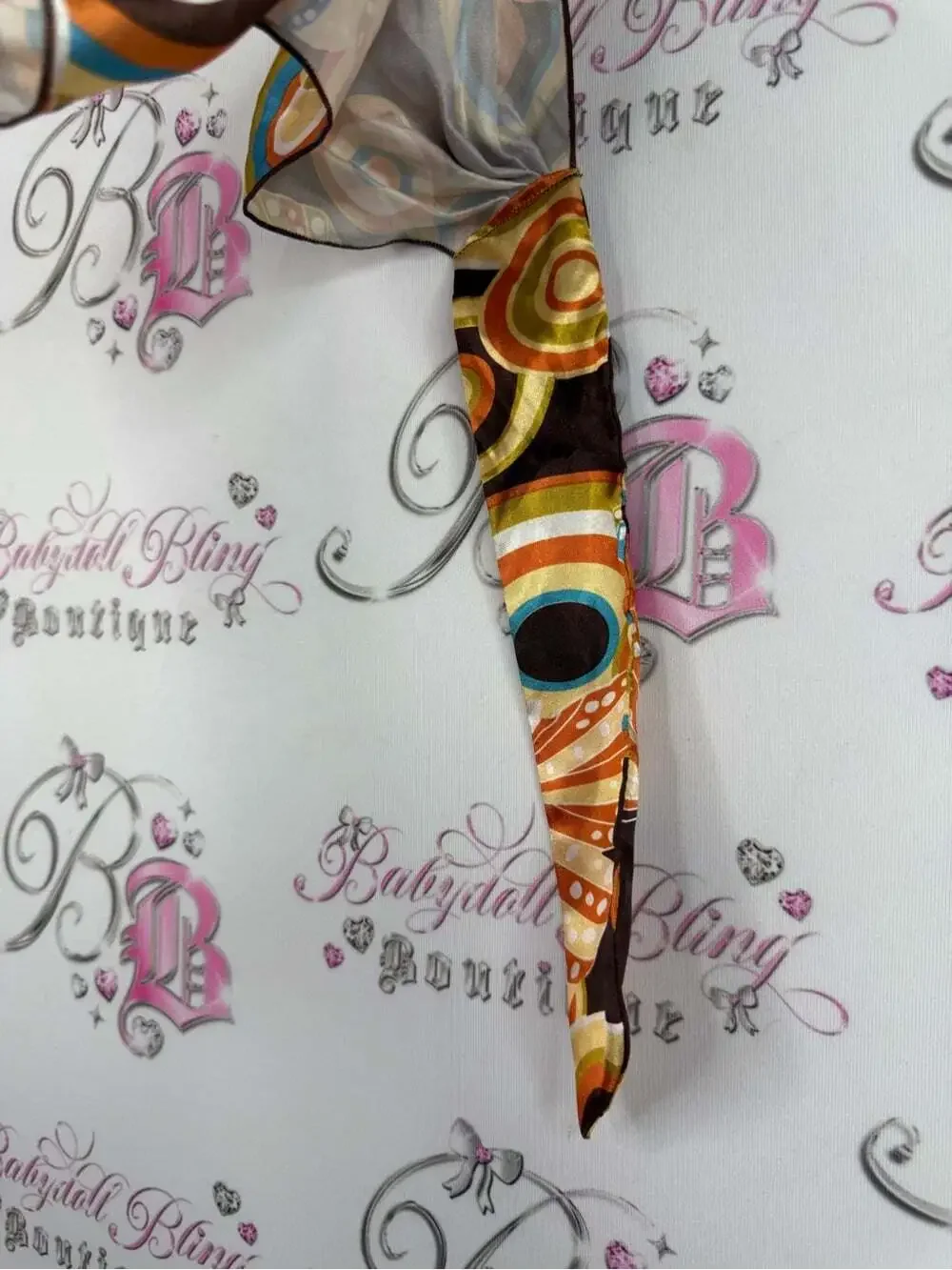 Headband y2k Shiny Printed Headscarf in Brown with Multicolor Butterfly Motif