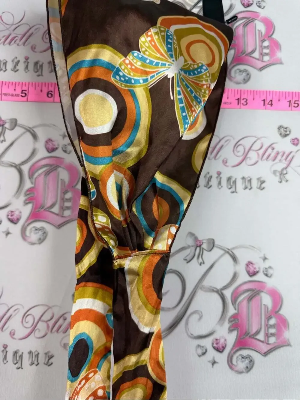 Headband y2k Shiny Printed Headscarf in Brown with Multicolor Butterfly Motif