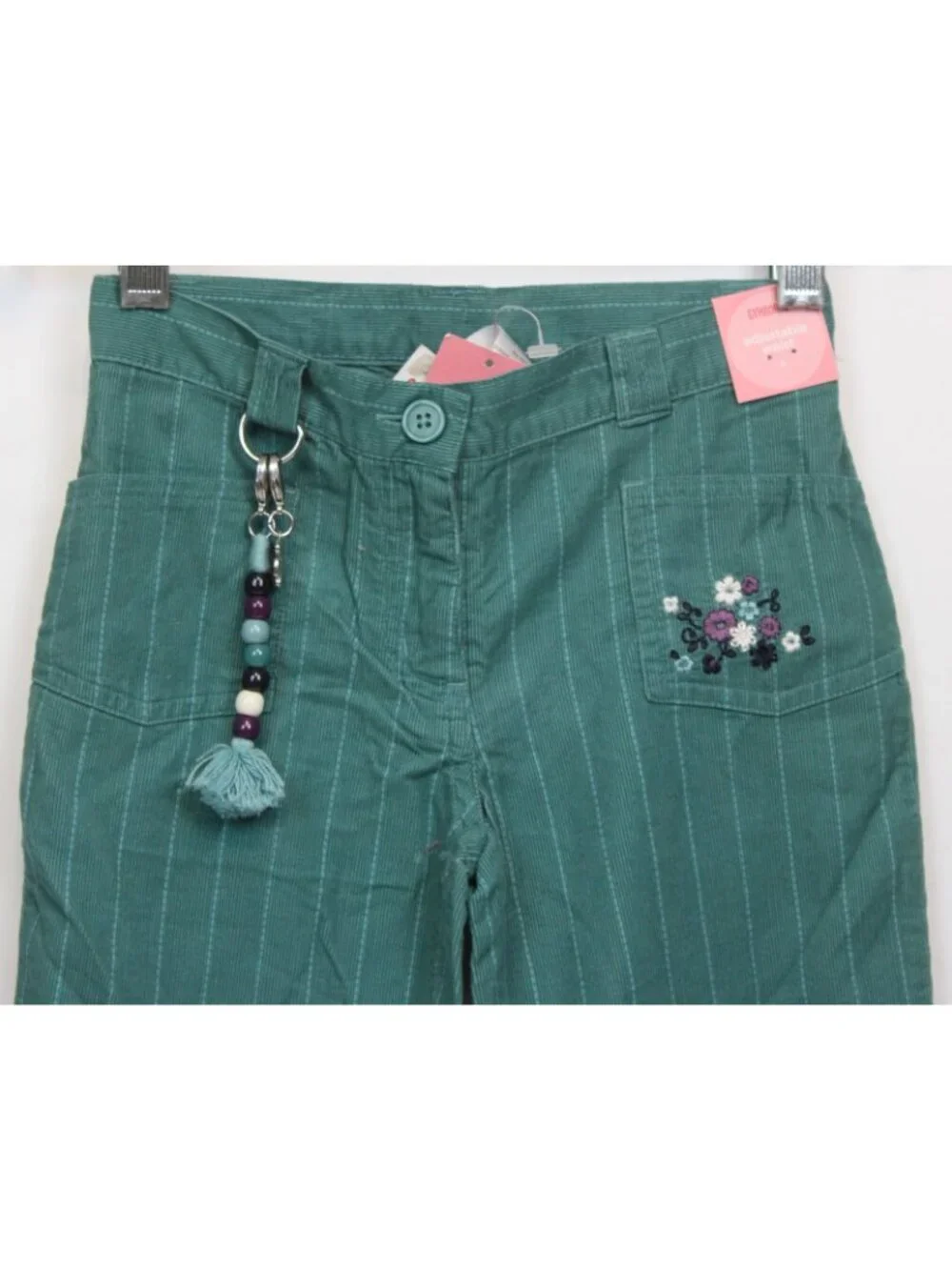 2006 Gymboree Pretty in Plum Pinstriped Pants sz 4 Embroidered Flower Bead Charm