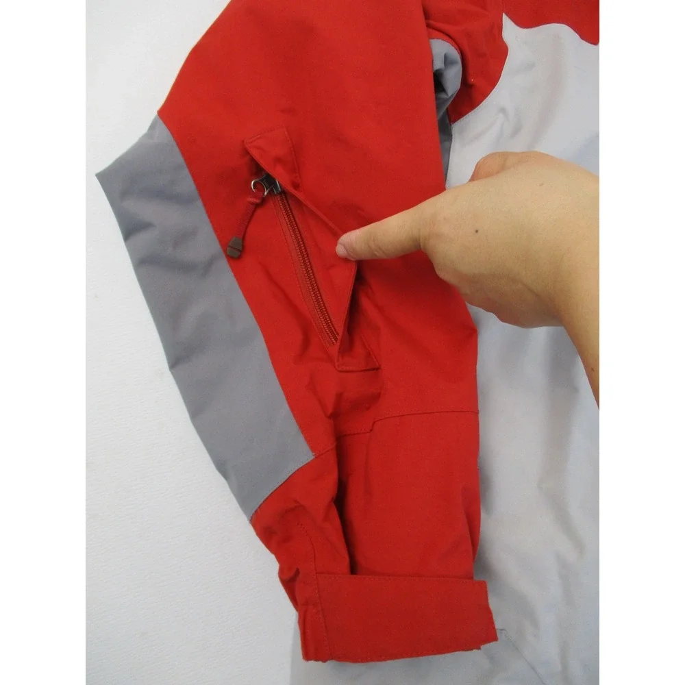 The North Face Jacket Mens L Red Grey HyVent Hooded Waterproof Colorblock Shell