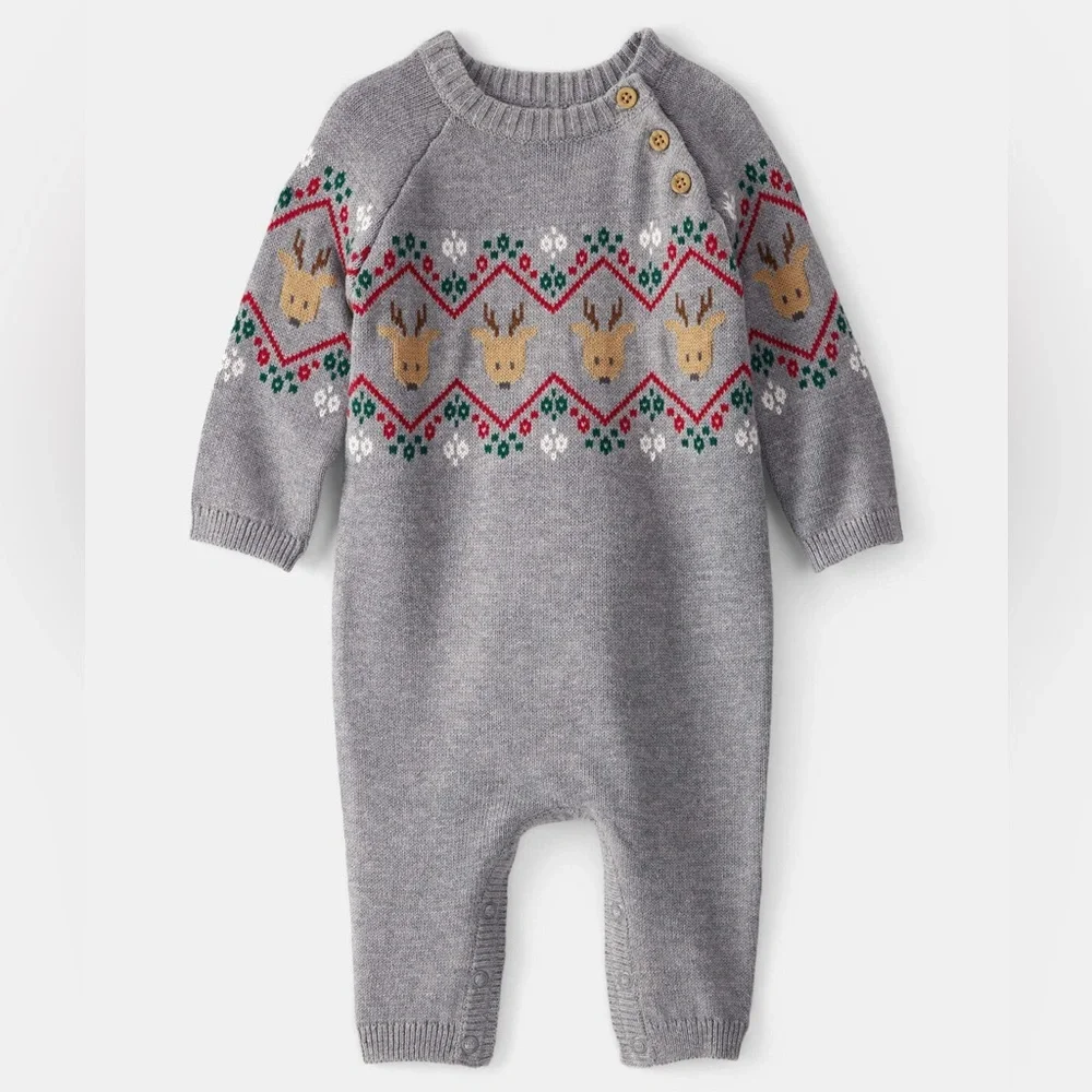 Baby Gray Reindeer Knit Baby Onesie! Like new ! 6 m