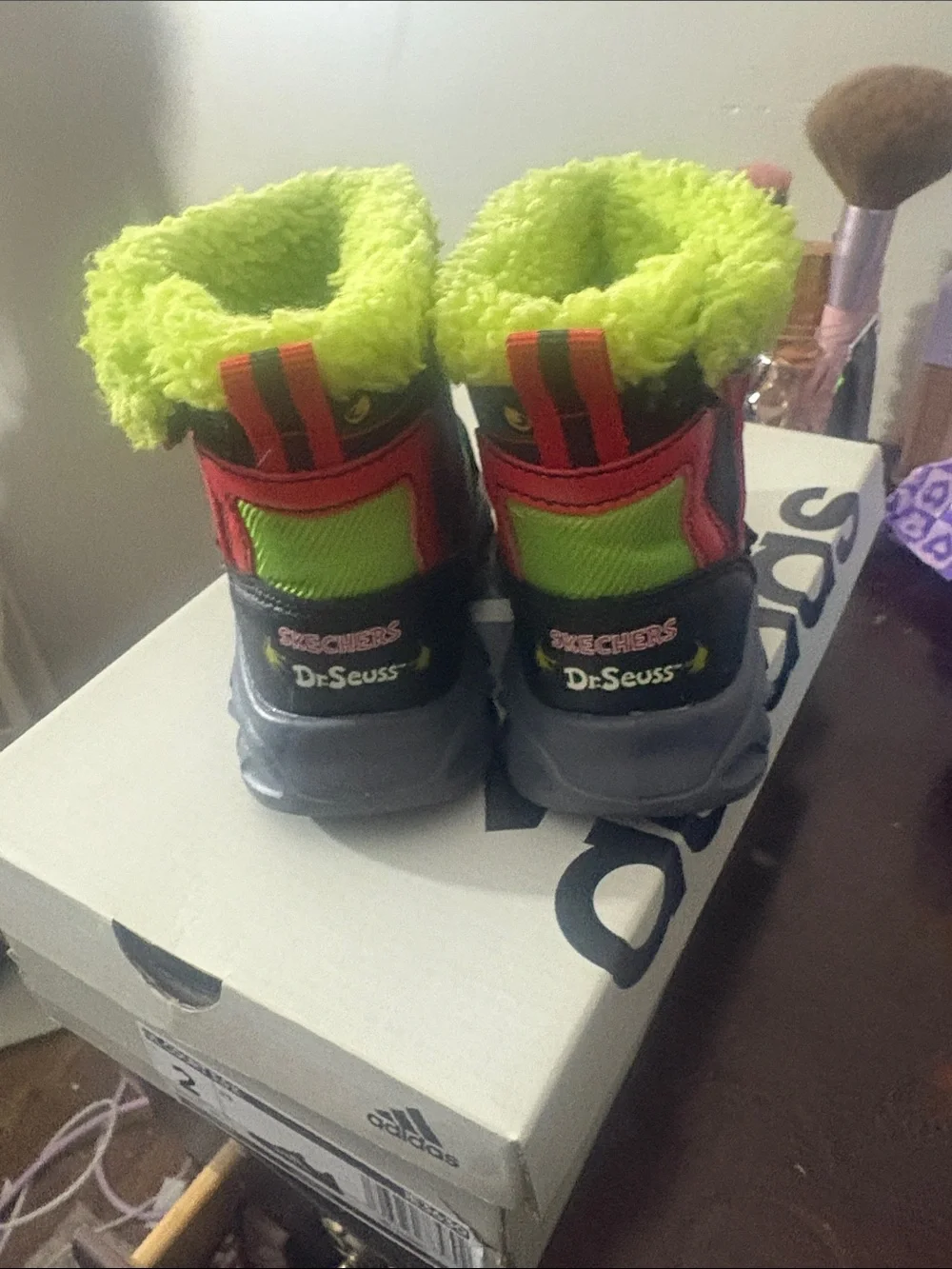 Dr. Seuss Kids Bright Green and Neon Yellow Fuzzy Boots