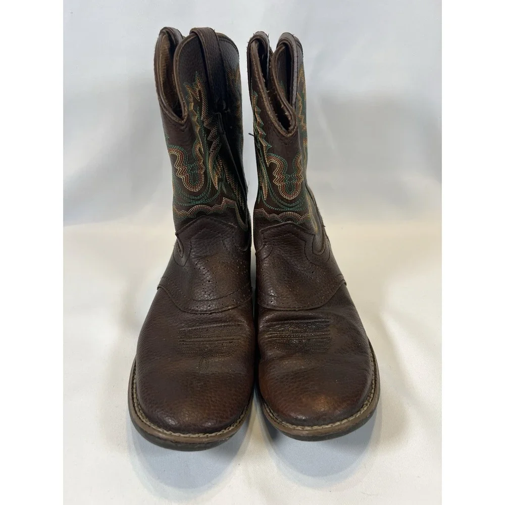 Justin's Boys' Size 4D Square Toe Western Cowboy Boot Jasper Blue/Brown