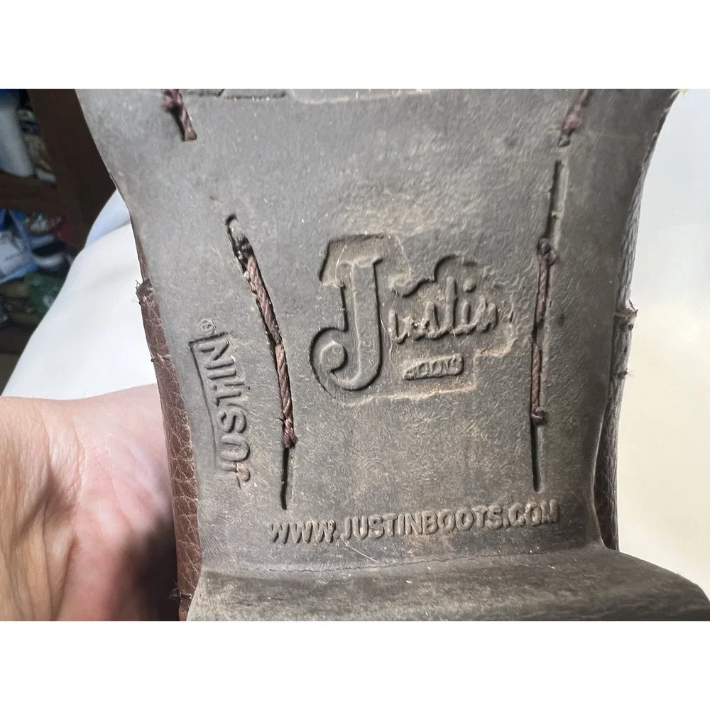 Justin's Boys' Size 4D Square Toe Western Cowboy Boot Jasper Blue/Brown