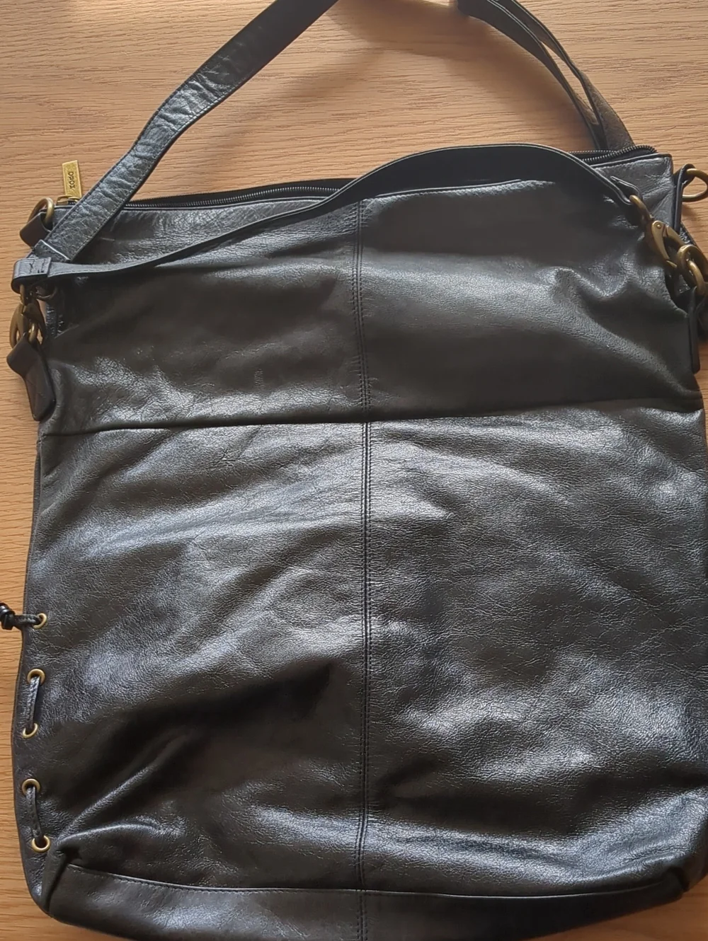 HOBO Black Leather Hobo Shoulder Bag with Gold Hardware