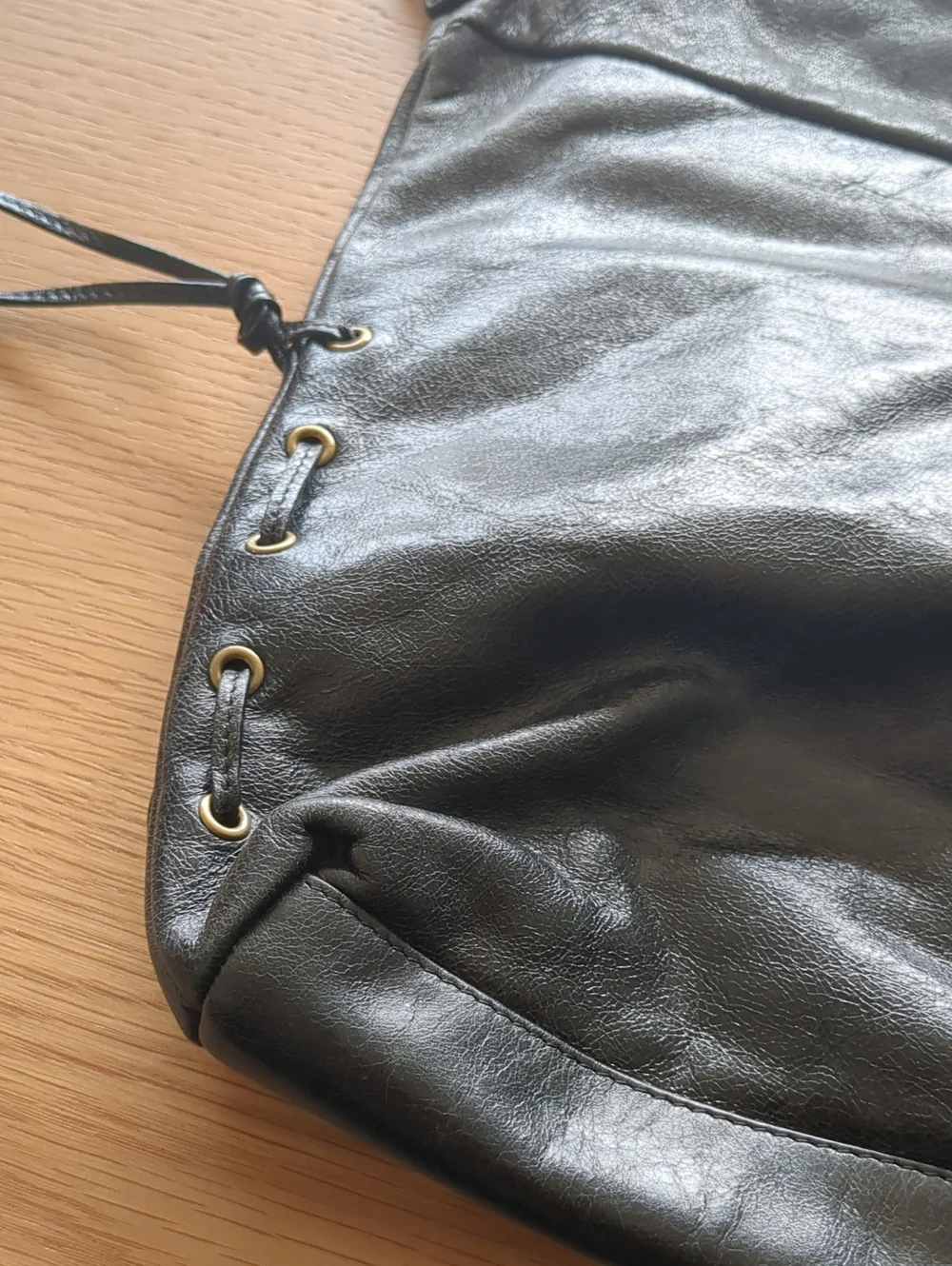 HOBO Black Leather Hobo Shoulder Bag with Gold Hardware