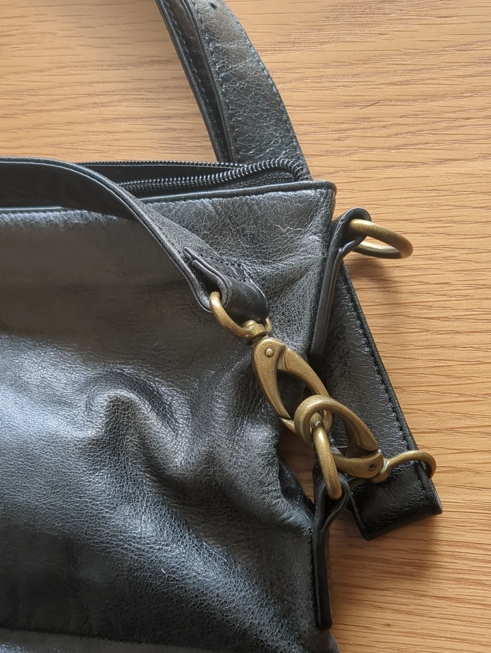 HOBO Black Leather Hobo Shoulder Bag with Gold Hardware