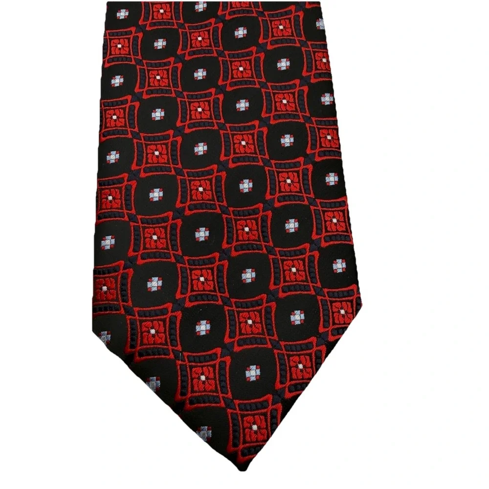 Alexander Julian Coolers Men's Tie Black Red Silver‎ Necktie Cross Check Square