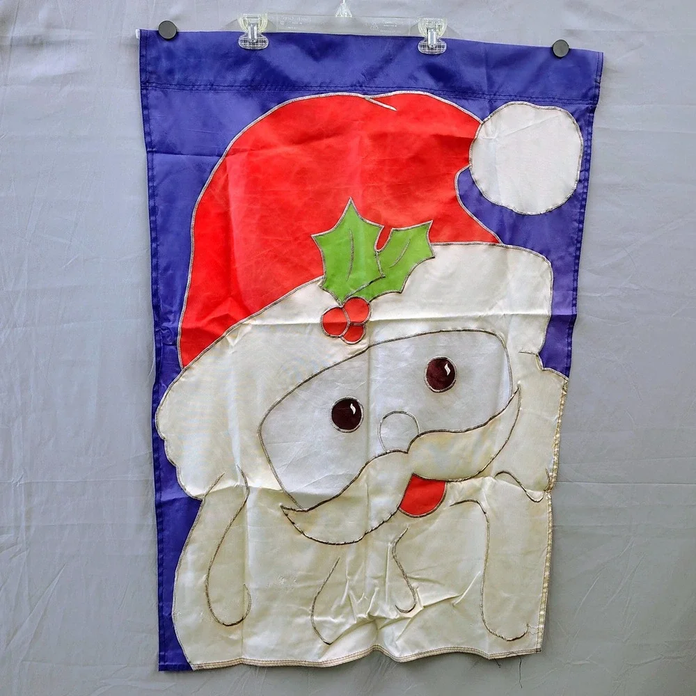 Christmas Santa Claus Applique Garden Flag Blue Red Large Holiday Yard‎ Decor