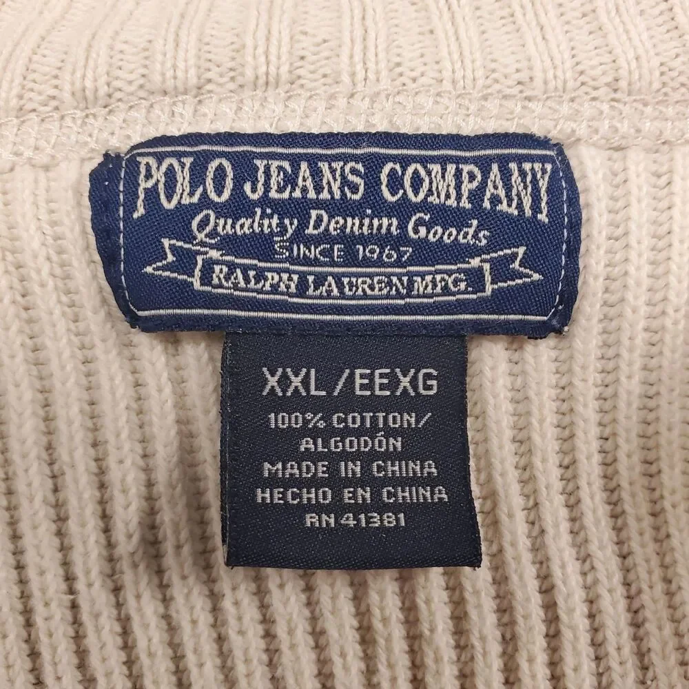 POLO RALPH LAUREN Sweater Mens XXL Beige Quarter Zip Pullover Preppy Outdoor