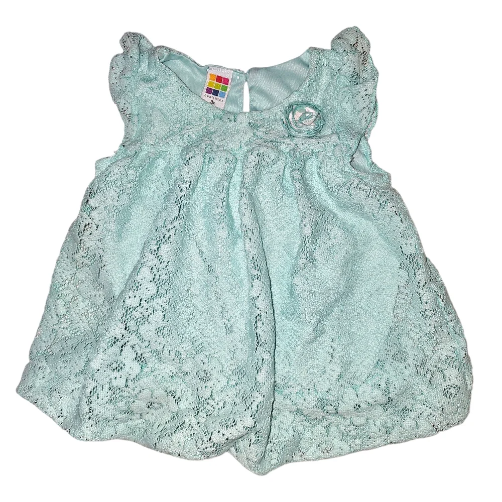 Healthtex Lace Dress Toddler Girls 3T Mist Mint Excellent Ruffle Floral Rosette