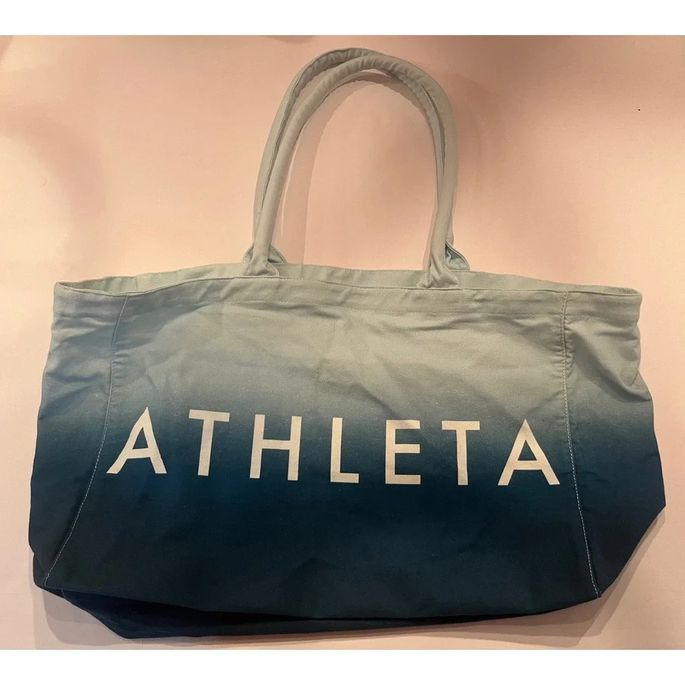 Athleta Tote Bag Gym Blue Ombre Large Canvas Shopping Bag‎ Travel