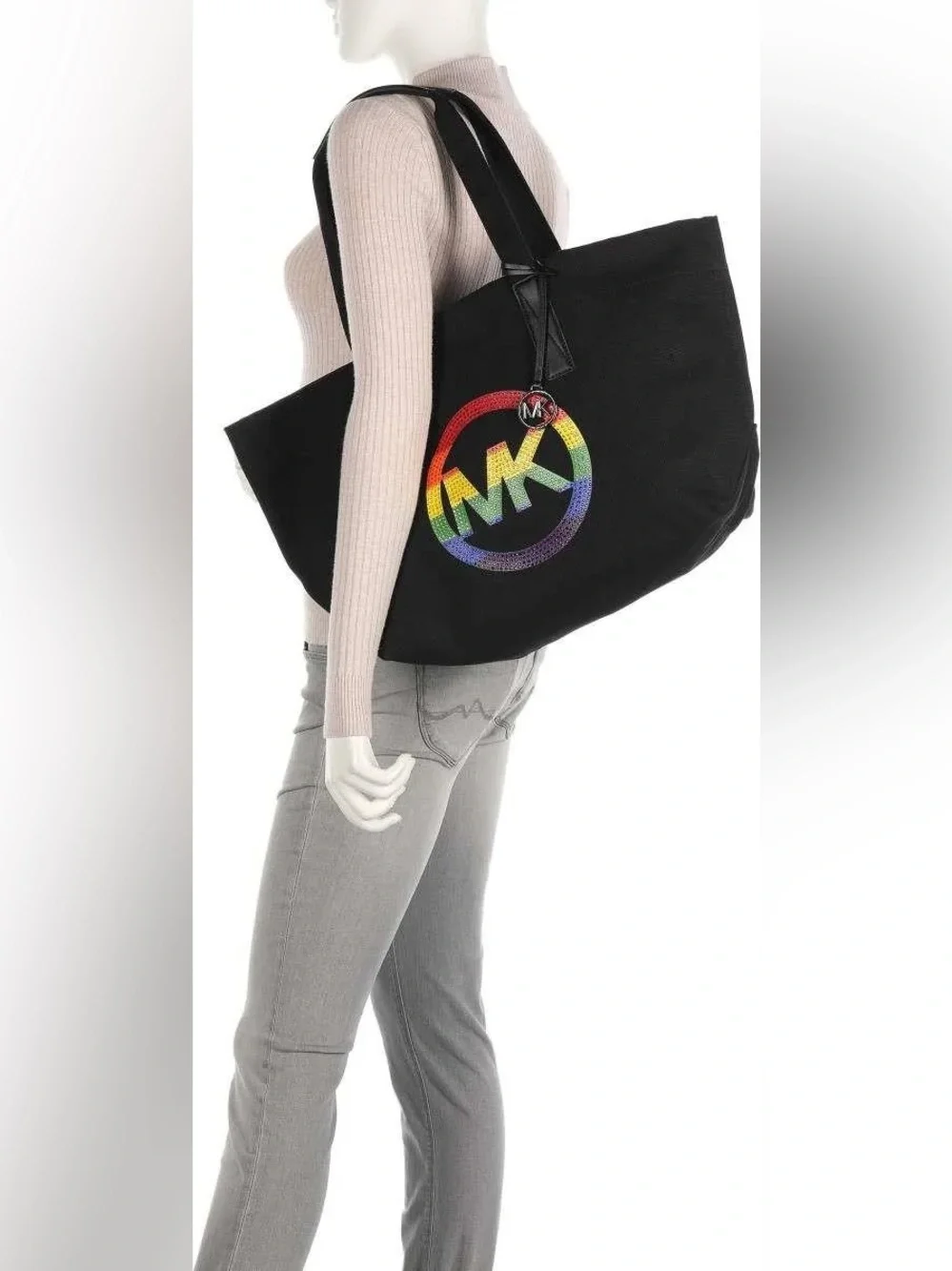 Michael Kors Rainbow Logo Large Embellished Black Canvas Tote bag