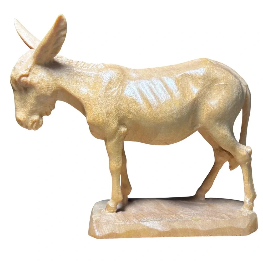Anri‎ Nativity Donkey Figurine Tan Wood Carved Italy Standing 3.75