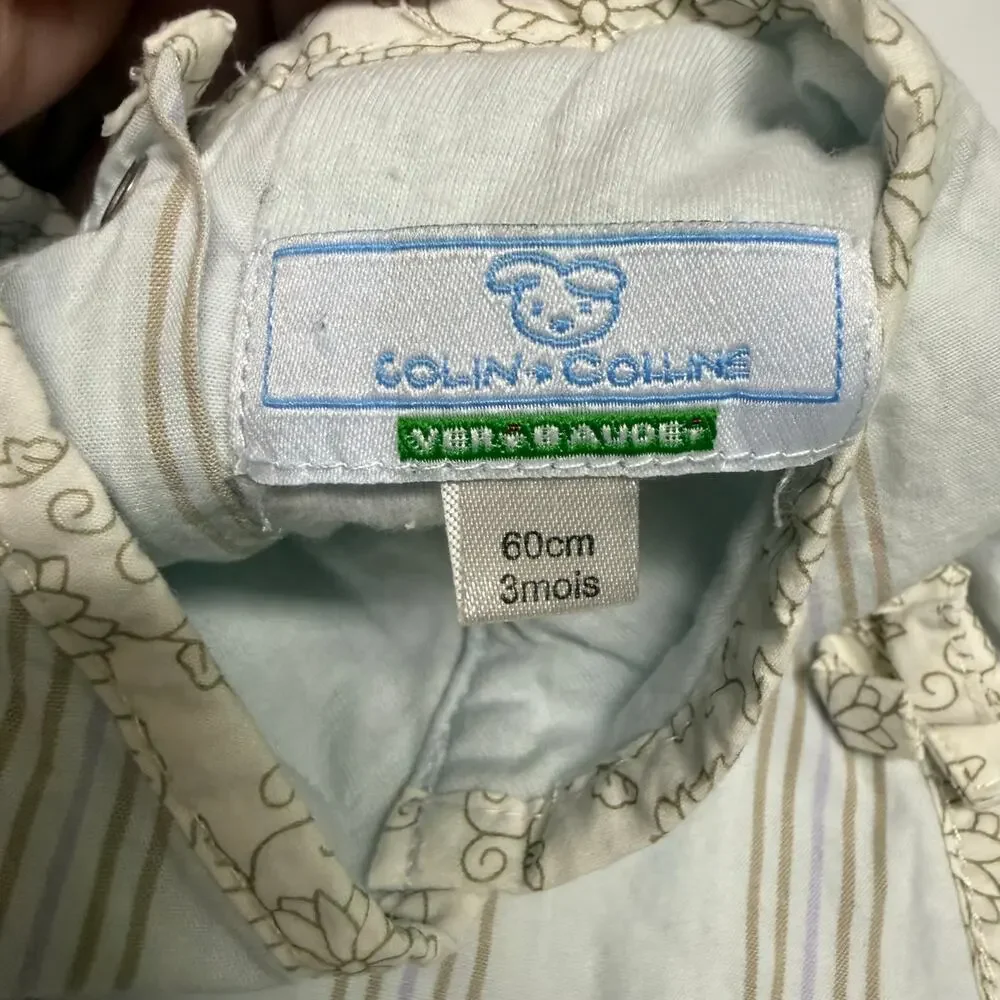Colin & Colline 3 mo 60 cm‎ Blue Tan White Striped Romper French Girls Snaps