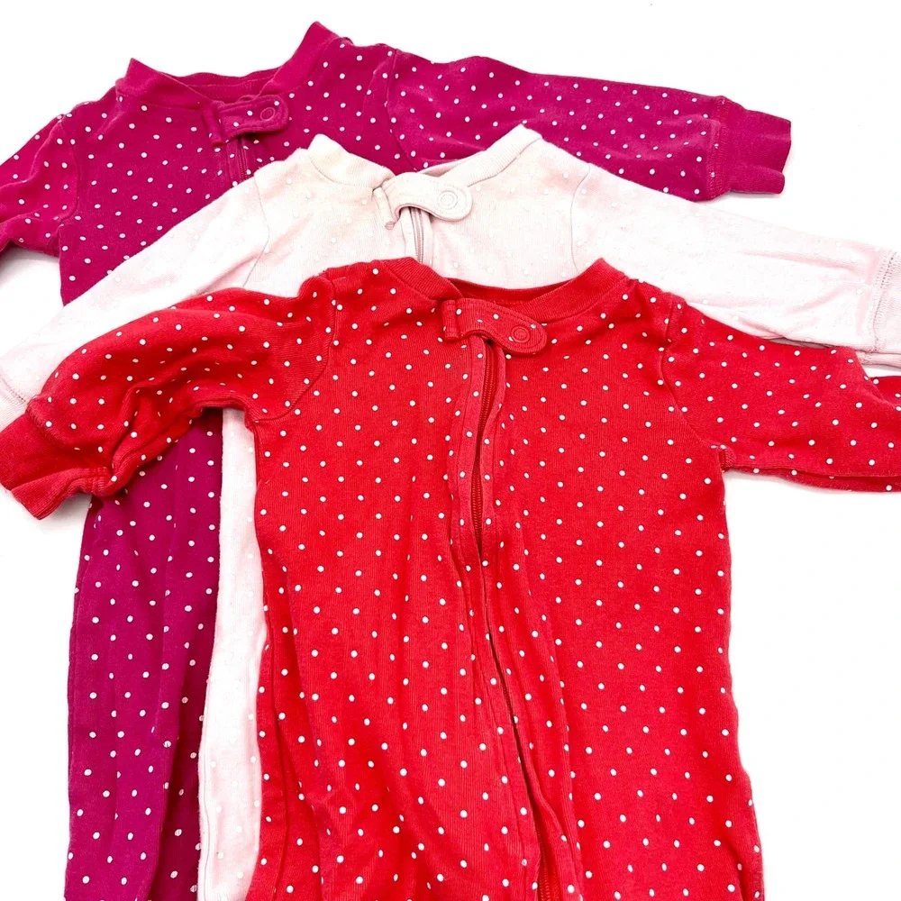 Carter's Footed Pajamas 3-Pack Polka Dot Zip Front Sleepers 6 Month Red‎ Pink