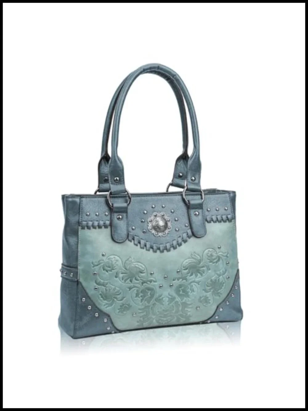 Large Faux Leather Tote Bag Western Embroidered Studded Top Handle Shoulder