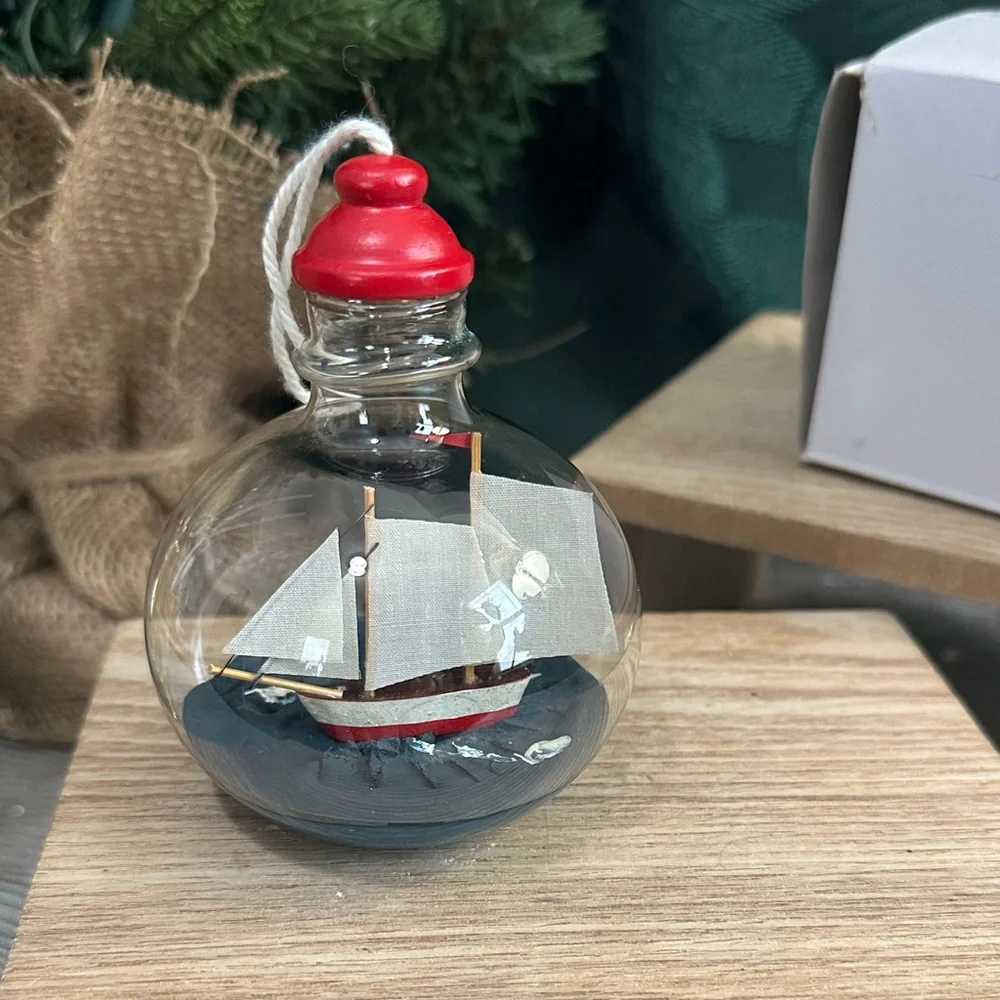 Crate & Barrel Ship-In-A-Bottle Glass Christmas Ornament Nautical‎