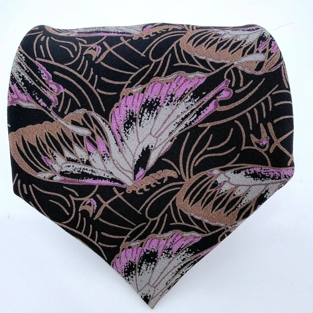 Vintage Giorgio Armani Cravatte Silk Tie Black Purple Butterfly Silk Italy 57L‎