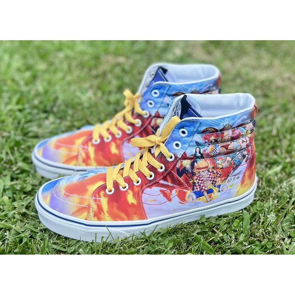Vans Sk8-Hi Shoes Mens Size 9.5 One Piece Anime Custom High Top Yellow Laces Art