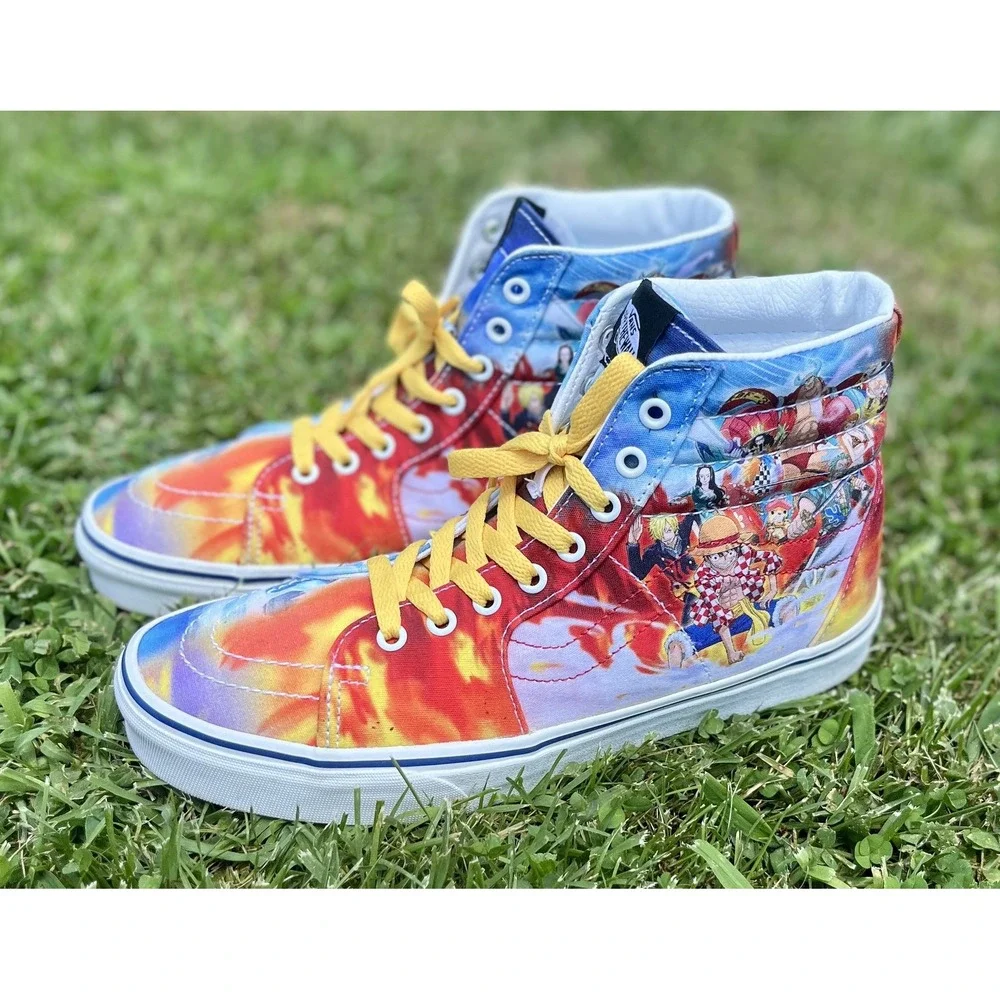 Vans Sk8-Hi Shoes Mens Size 9.5 One Piece Anime Custom High Top Yellow Laces Art