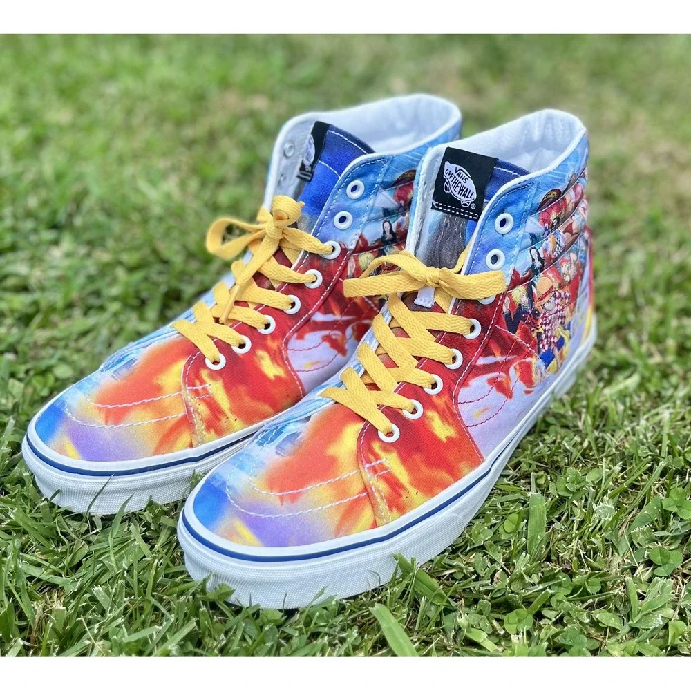 Vans Sk8-Hi Shoes Mens Size 9.5 One Piece Anime Custom High Top Yellow Laces Art