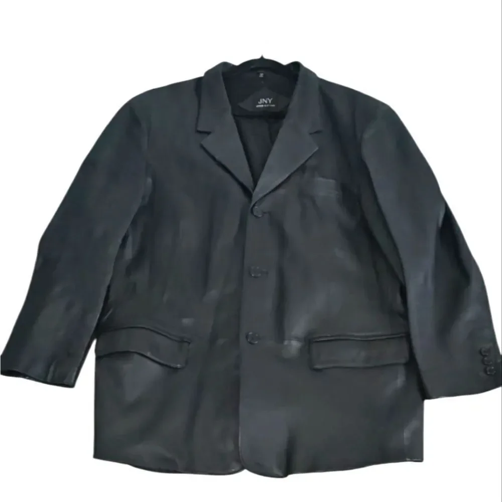 Jones New York Black Leather Jacket Blazer Suit Jacket Size 50R