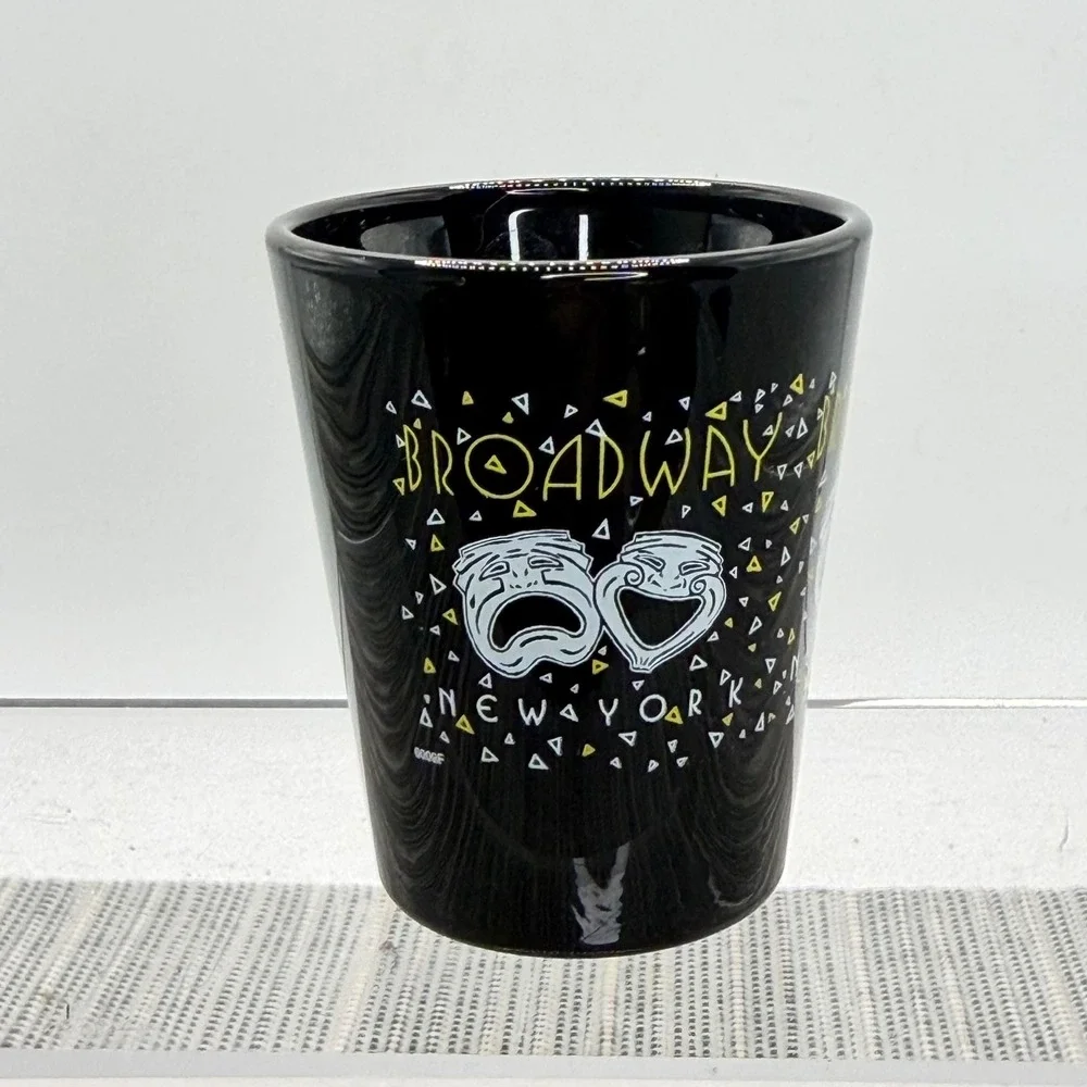 Vintage‎ 1993 Broadway New York Shot Glass Black Ceramic Theater Masks Drama NYC