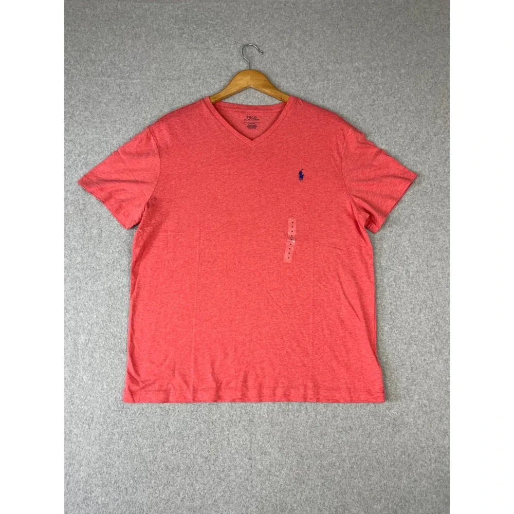 Polo Ralph Lauren Shirt Men M Salmon Classic Fit Short Sleeve V Neck‎ Oversized