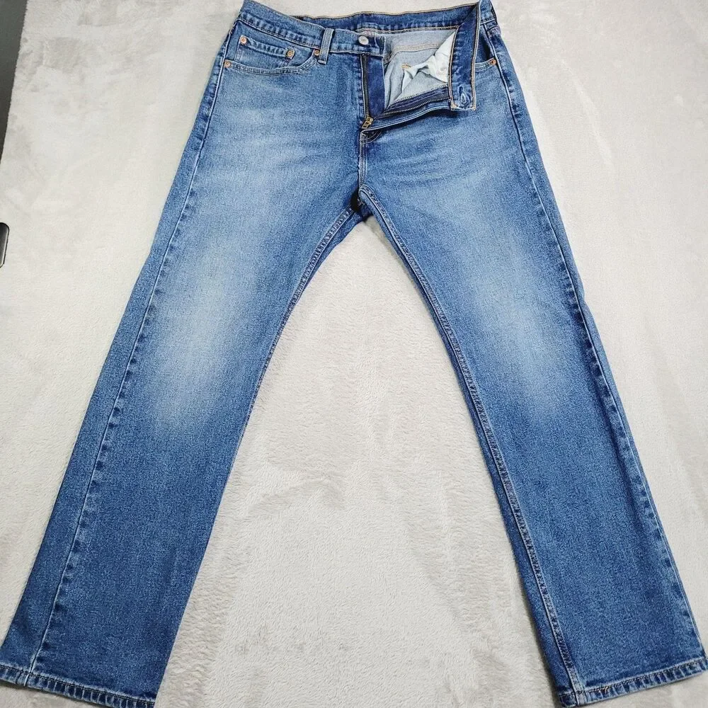 Levi's 505 Jeans Mens 32x30 Blue Med Wash Regular Straight Zip Fly Stretch Denim