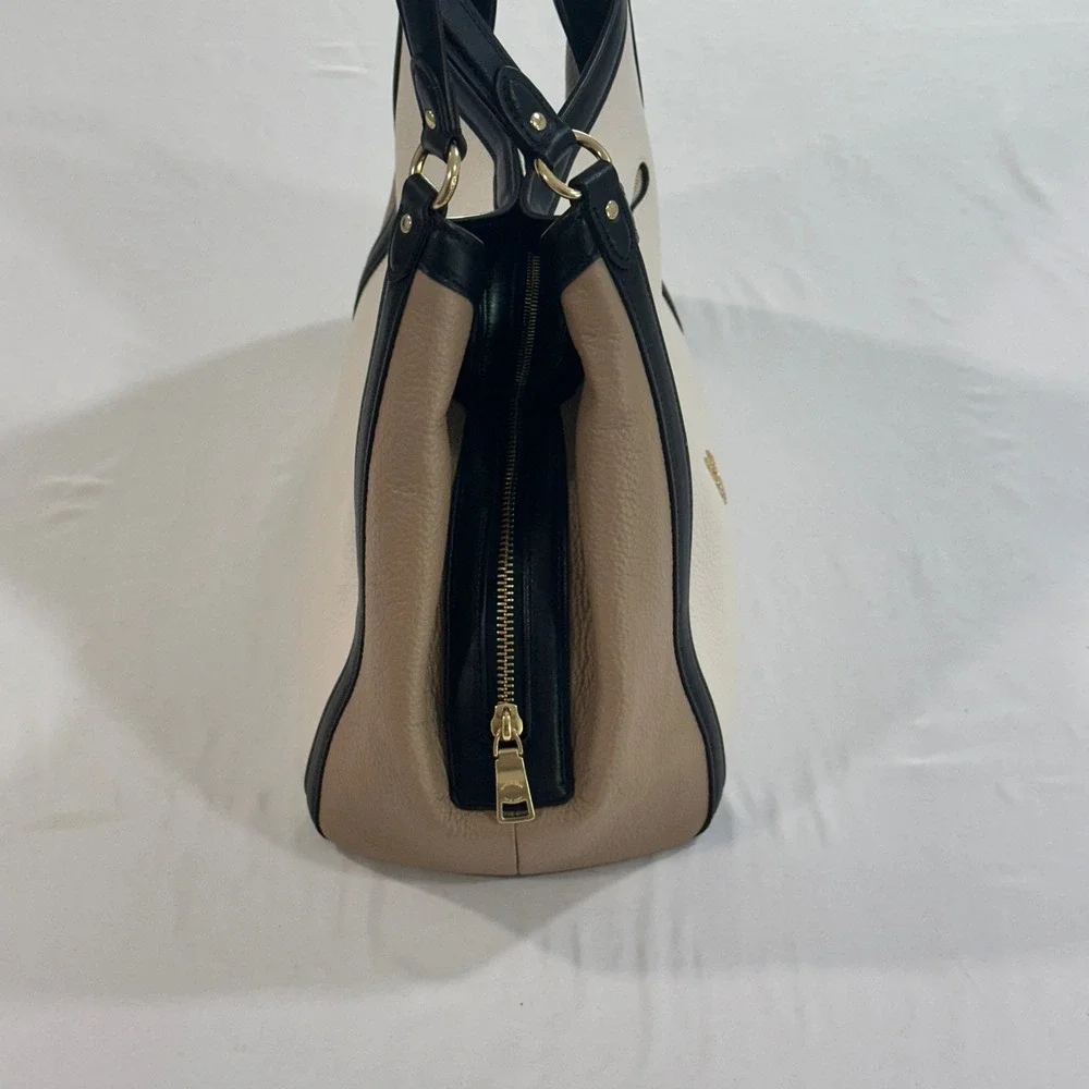 Coach Hadley Hobo Bag Colorblock Leather Shoulder Bag White Tan Black C6828