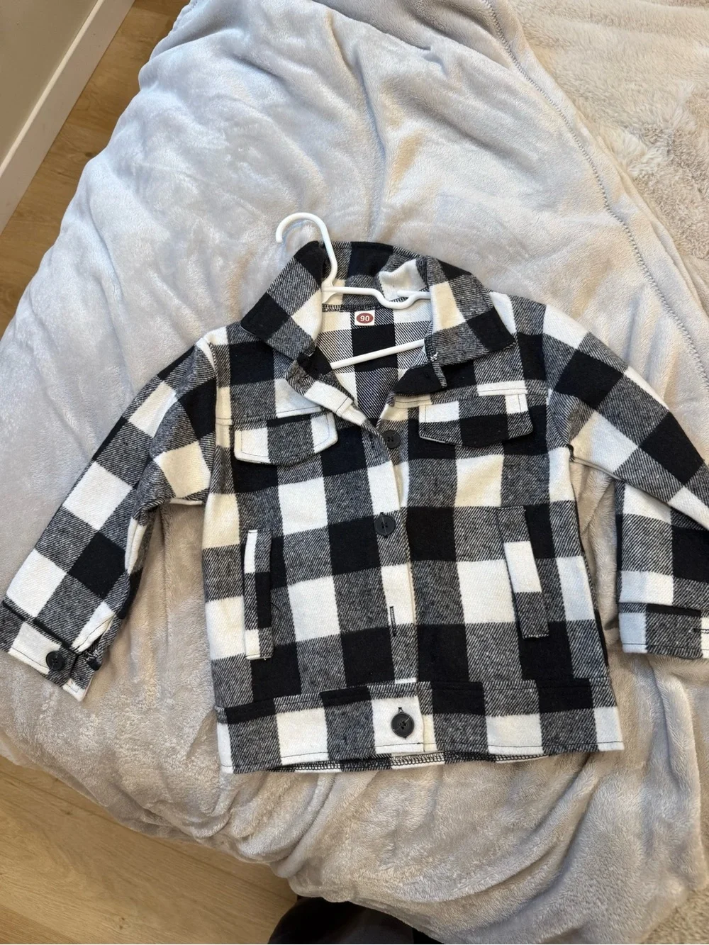 Kids Black & White Buffalo Plaid Jean Jacket with Button Front