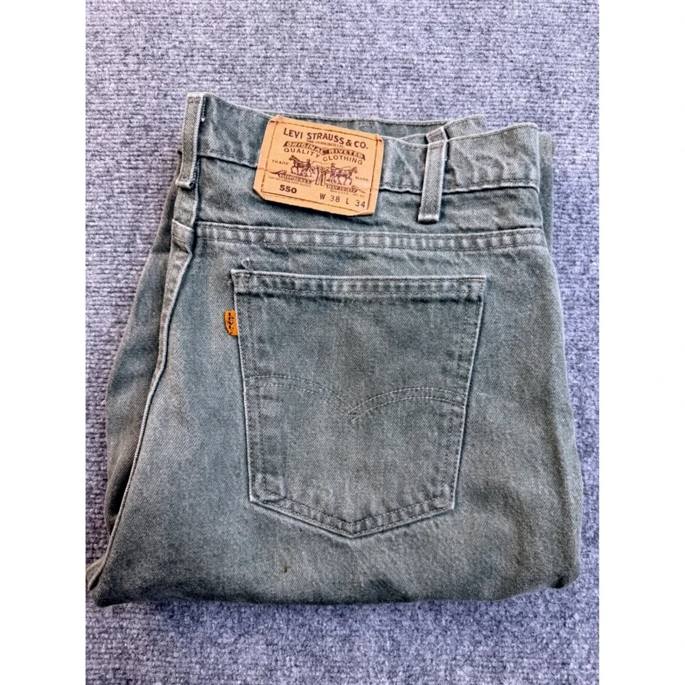 Vintage Levis 550 Orange Tab Green Jeans 38x34 USA Made 90s Relaxed Fit Denim‎