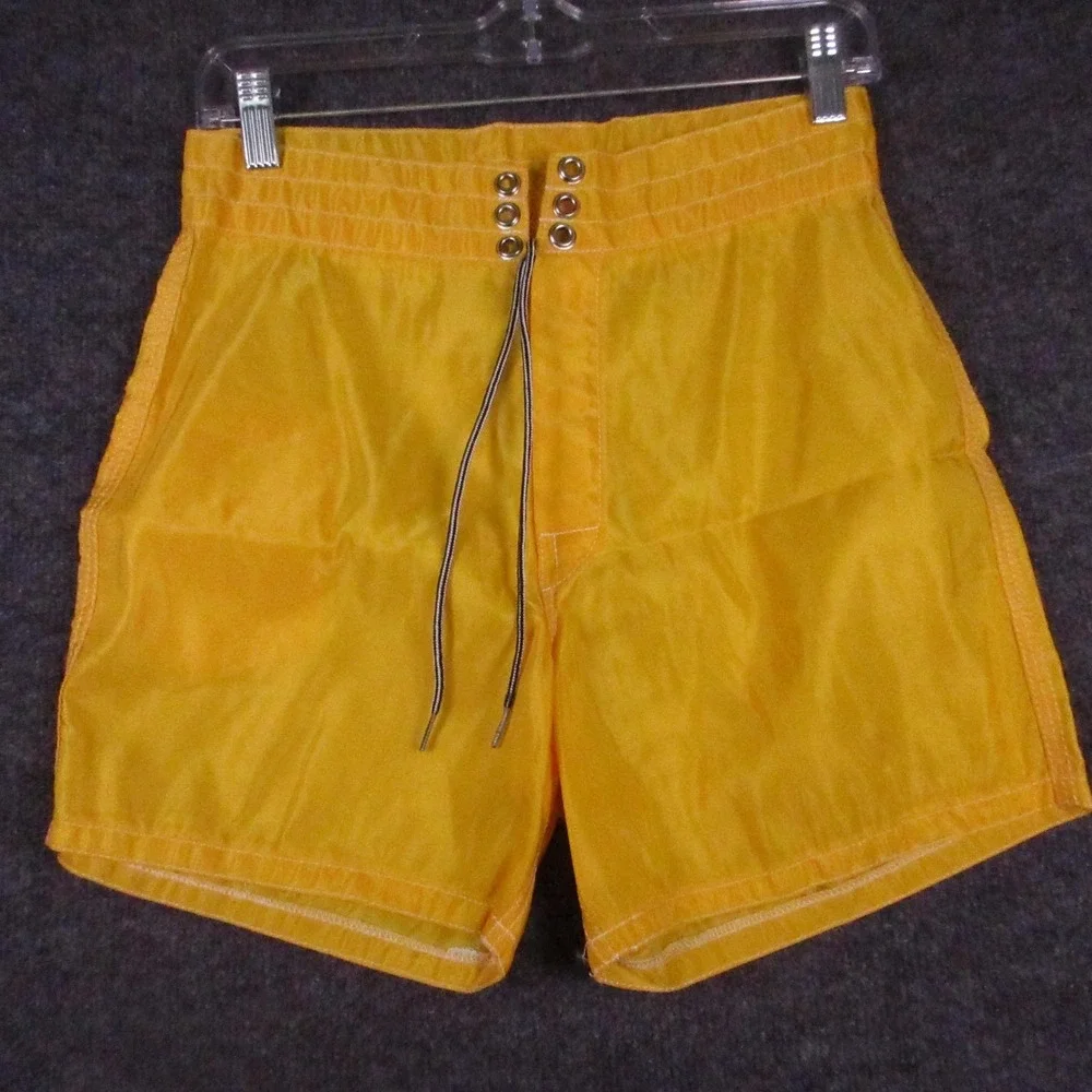 Birdwell Beach Britches Swim Shorts Mens 28 Yellow Board Trunks Drawstring Nylon