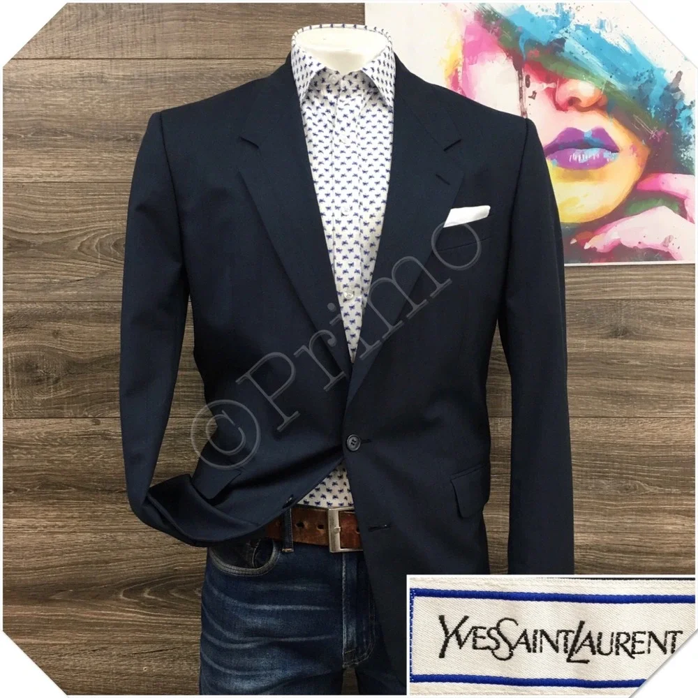 VINTAGE YSL‎ Mens Blazer Sport Coat Casual Jacket Size 40L Classic Wool Suit