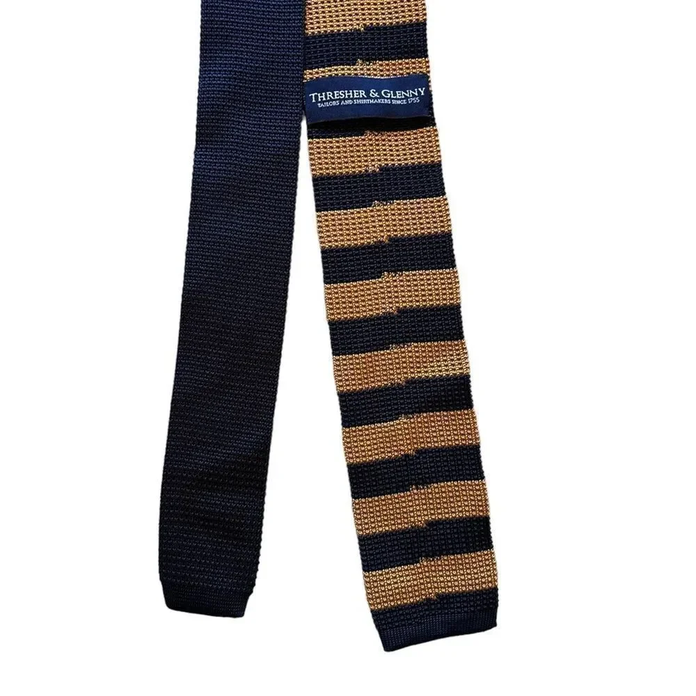 Tresher & Glenny 100% Silk Blue Gold Tie Striped Tailors Shirtmakers