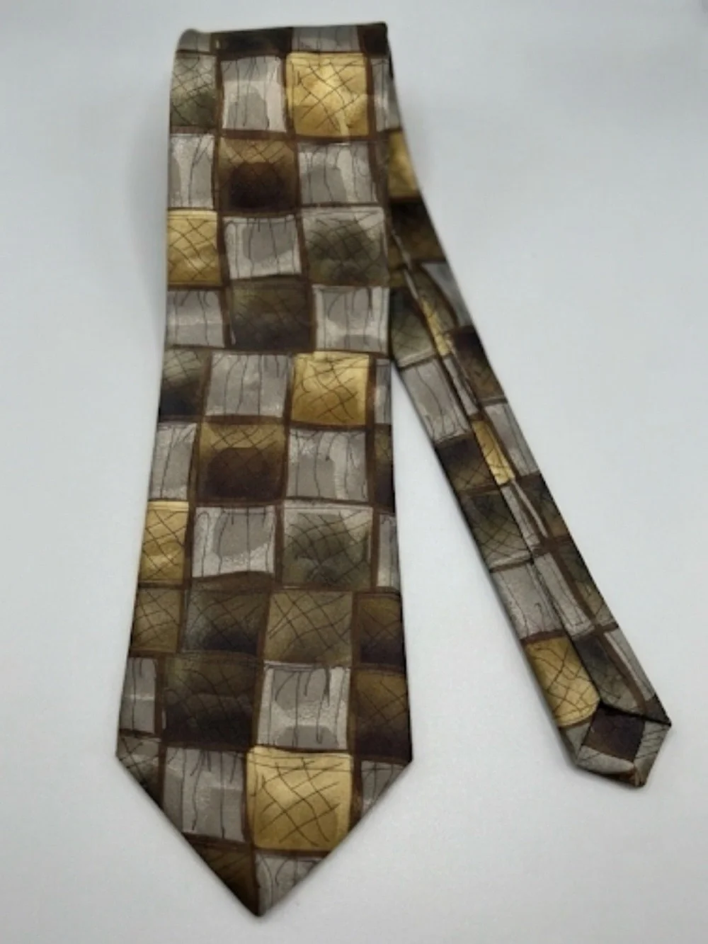 J. Garcia Silk Tie Overlooking the Desert #15 Vintage Brown & Gray Checkered