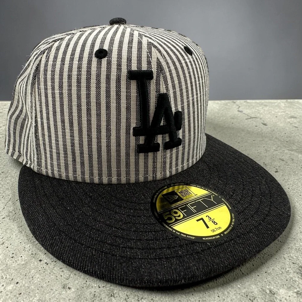 Los Angeles Dodgers Hat New Era 59FIFTY Striped Seersucker Fitted Size 7 3/8 NEW